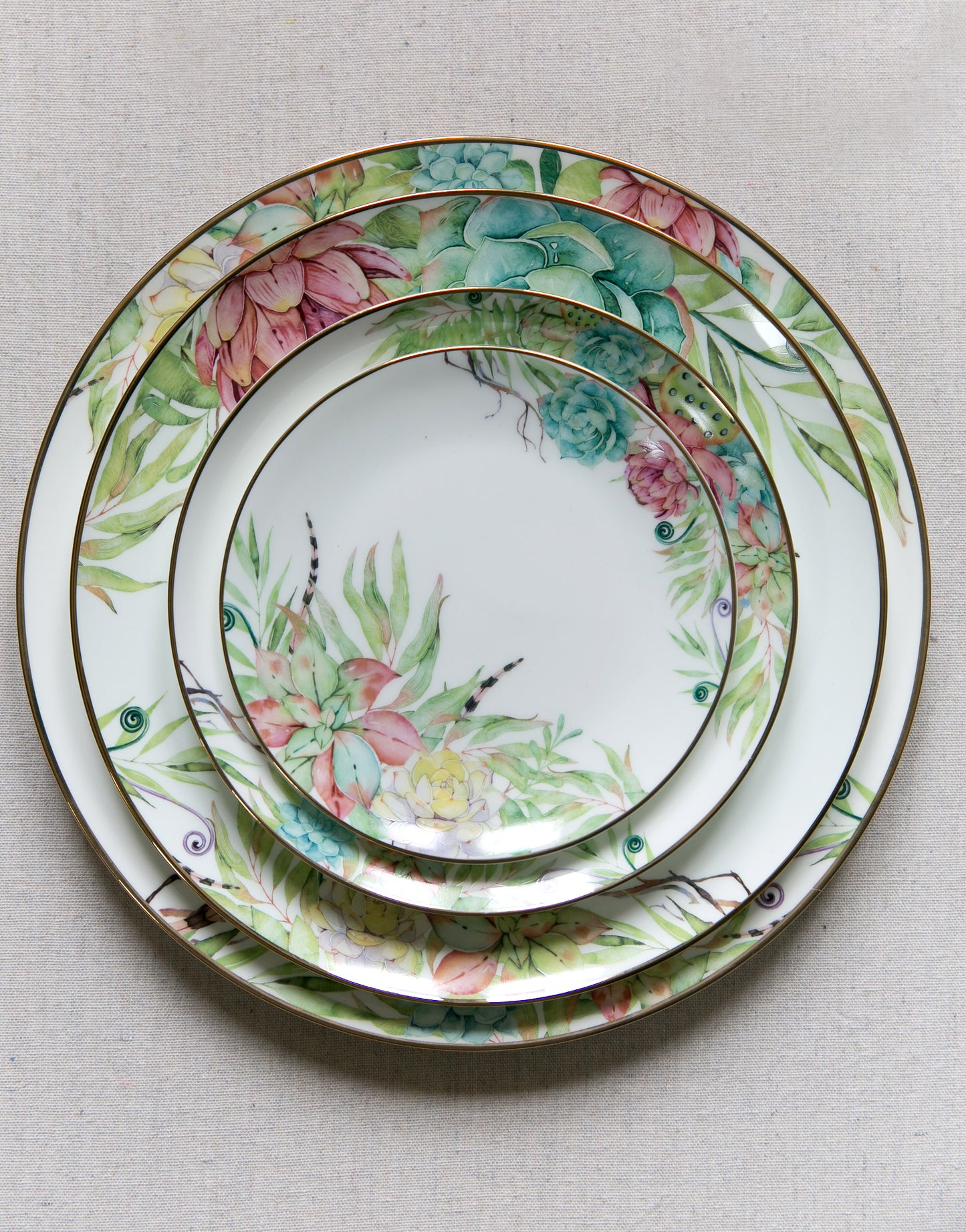 Garden Floral and Butterflies plates Set of 4 (4pcs dinner set) porcelain bone china